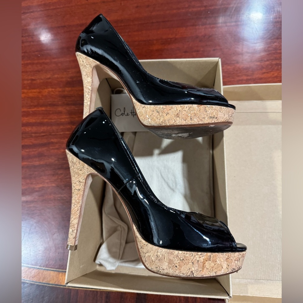 Cole Haan Black Leather High Heels 👠 with Tan Shoe Box